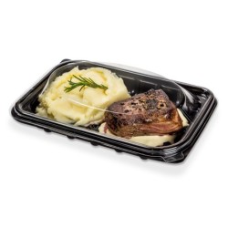 Bandeja Sushi Negra PET con tapa (18 x 25) x 50 unid