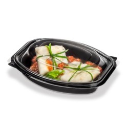 Bandeja Sushi Negra PET con tapa Bandex (19x15) x 50