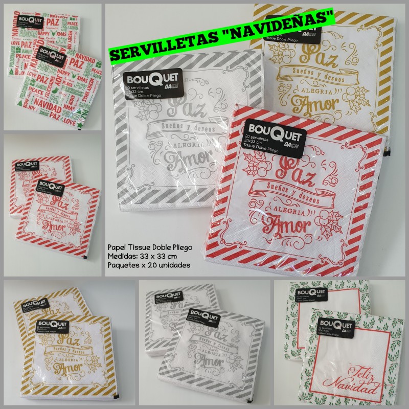 Servilletas Navideñas 33x33 D/Pliego (pack x 20 unid)