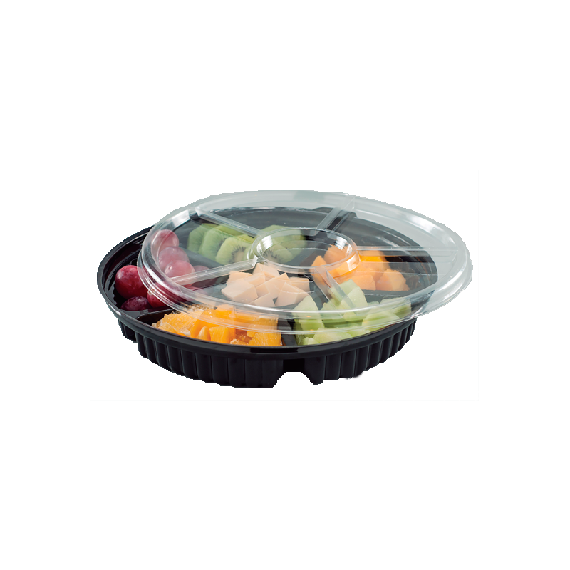 Bandeja Negra PICADA 6 Div con tapa cristal (x 10 un)