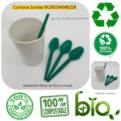 Cucharas Sundae BIODEGRADABLES Verde (caja x 500)