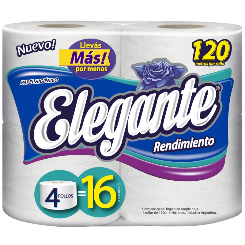 Papel Higiénico Elegante S/H Mega Max (4 x 120 metros)- cod 901
