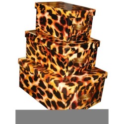 Caja Animal Print con Manija Simil Cuero Dorado 32x23x18