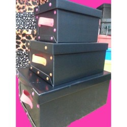 Caja Negra con Manijas Simil Cuero Fluo 39 x 30 x 18 cm
