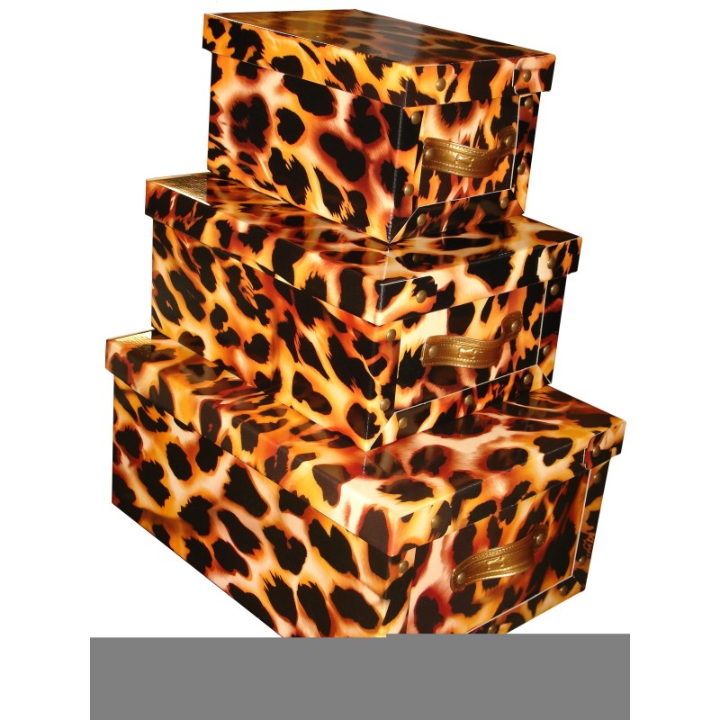 Caja Animal Print con Manija Simil Cuero Dorado 48x26x22